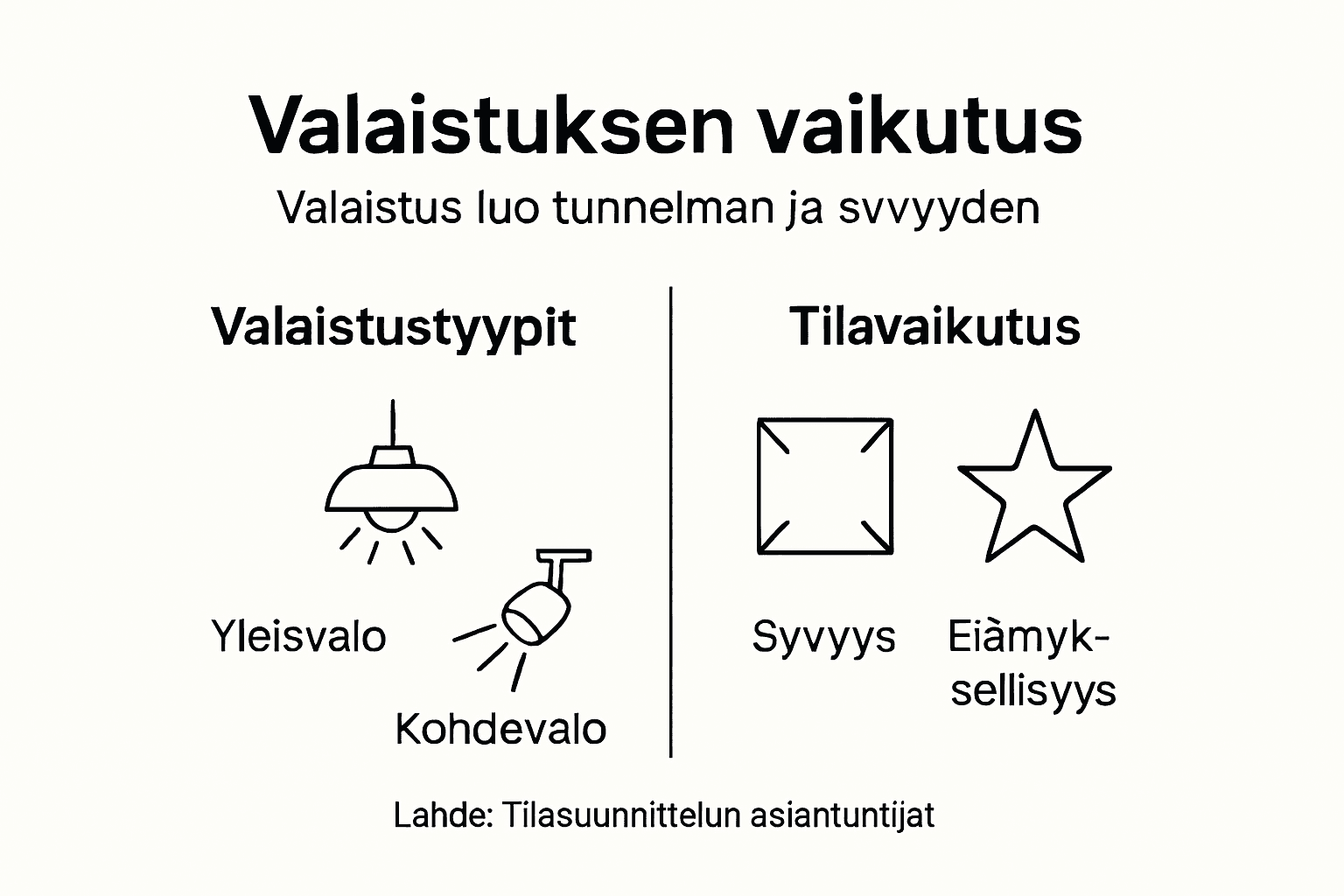 Infografika przedstawiająca różne rozwiązania oświetleniowe i ich wpływ na atmosferę przestrzeni