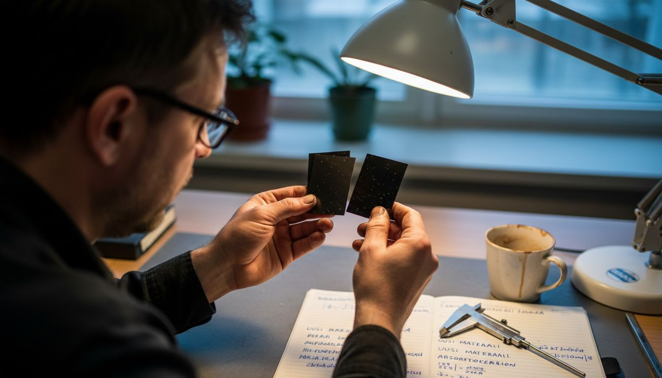 Insinööri tarkastelee erittäin mustia testipaneeleja