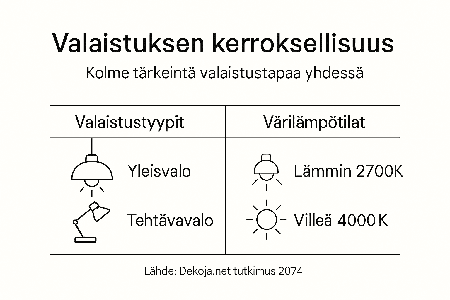 Infographic about different levels of lighting and their most important characteristics