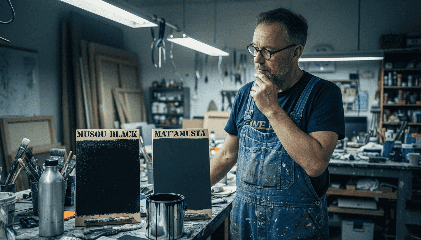 Taiteilija vertailee Musou Black -maalia perinteiseen mattamustaan