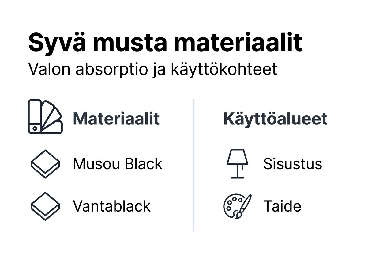 Katsaus syvän mustien materiaalien ominaisuuksiin – infograafi