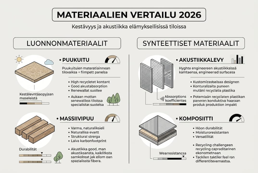Kuvainnollinen vertaus eri materiaalien ja ominaisuuksien moninaisuudesta