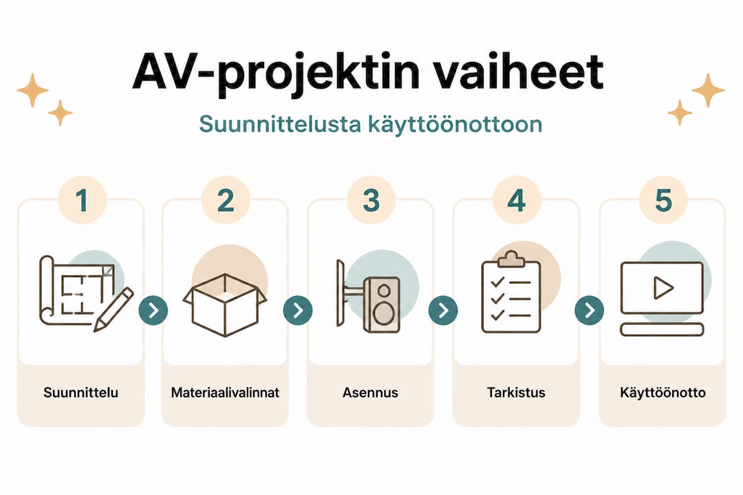 Kaavio AV-projektin etenemisestä vaihe vaiheelta