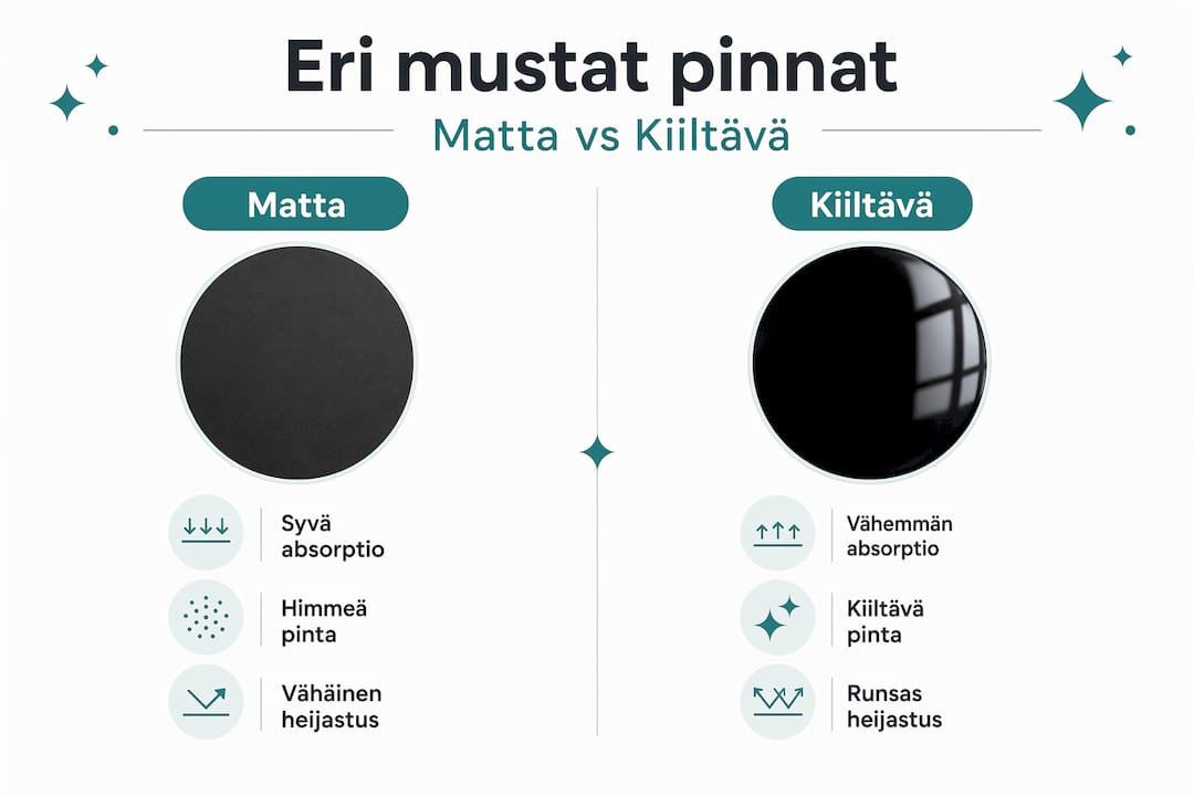 Vertailukuva: mattamusta vai kiiltävä musta pinta – plussat ja miinukset