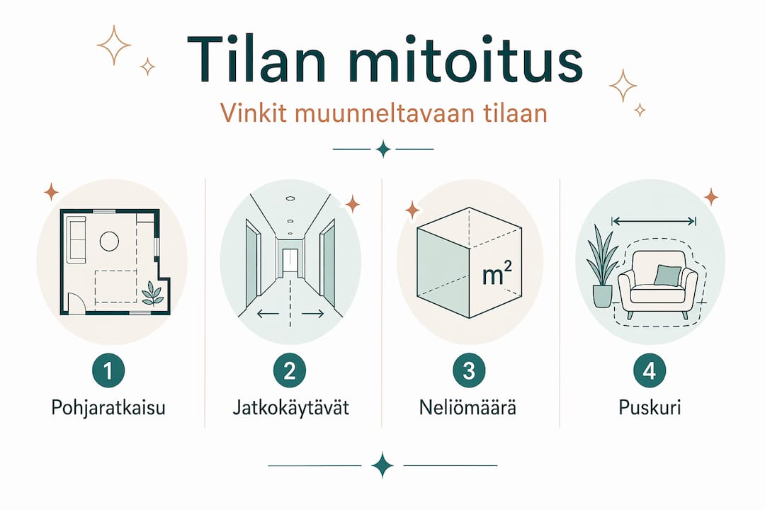 Taiteilijan tilasuunnittelun vaiheet selkeänä infografiikkana