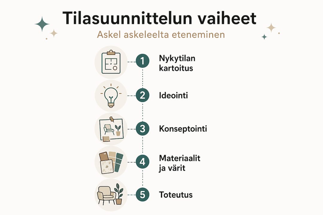 Tilasuunnittelun vaiheet – visuaalinen opas prosessin etenemiseen