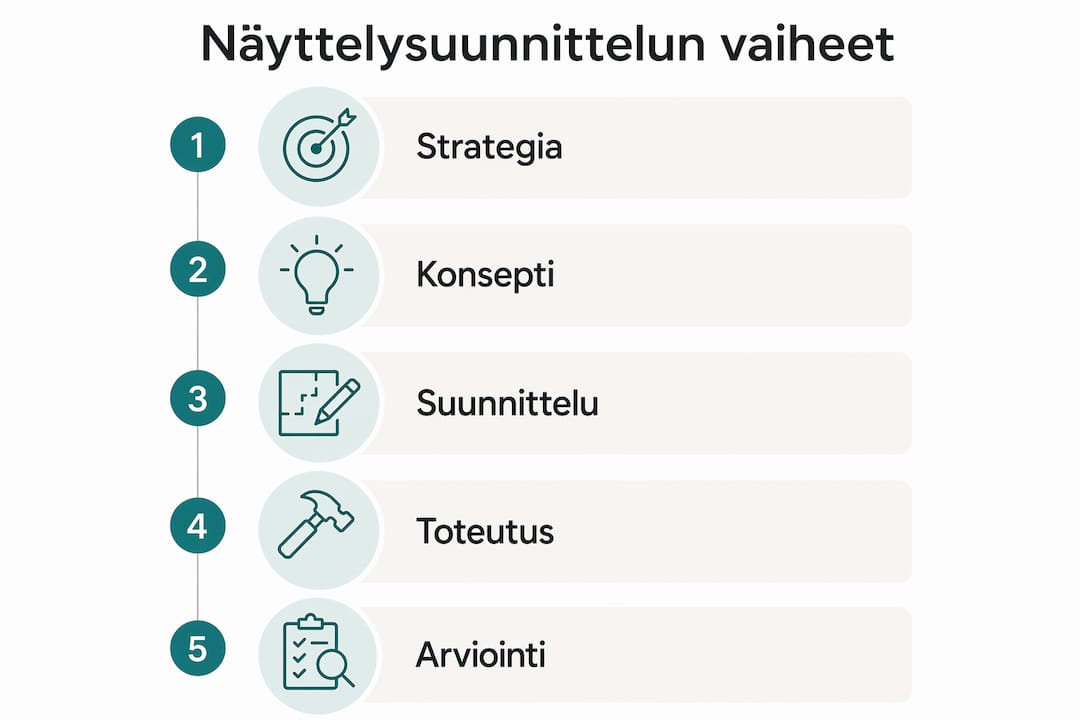Näyttelyn suunnittelun eri vaiheet havainnollistettuna infografiikassa