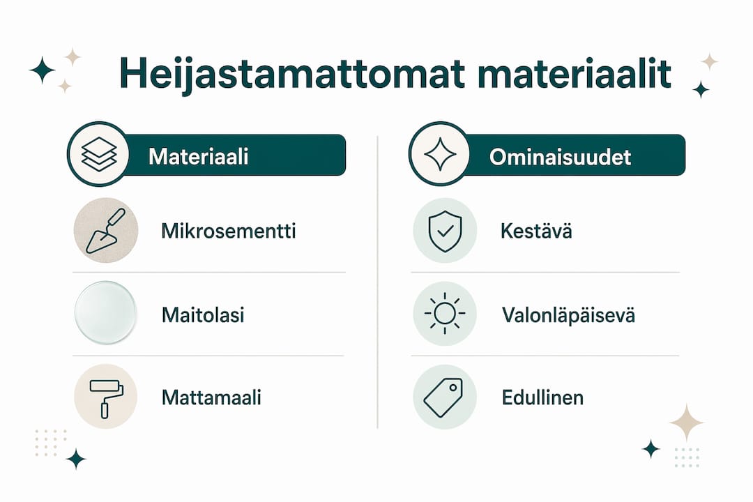 Havainnollistava vertailu mattapintaisten seinämateriaalien ominaisuuksista