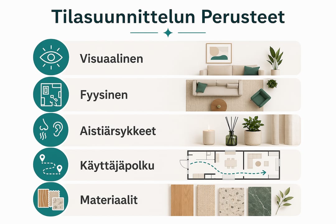 Infografiikka tilasuunnittelun tärkeimmistä lähtökohdista