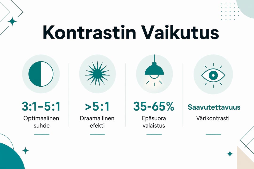 Havainnollistava kuva siitä, miten kontrasti vaikuttaa tilojen suunnitteluun