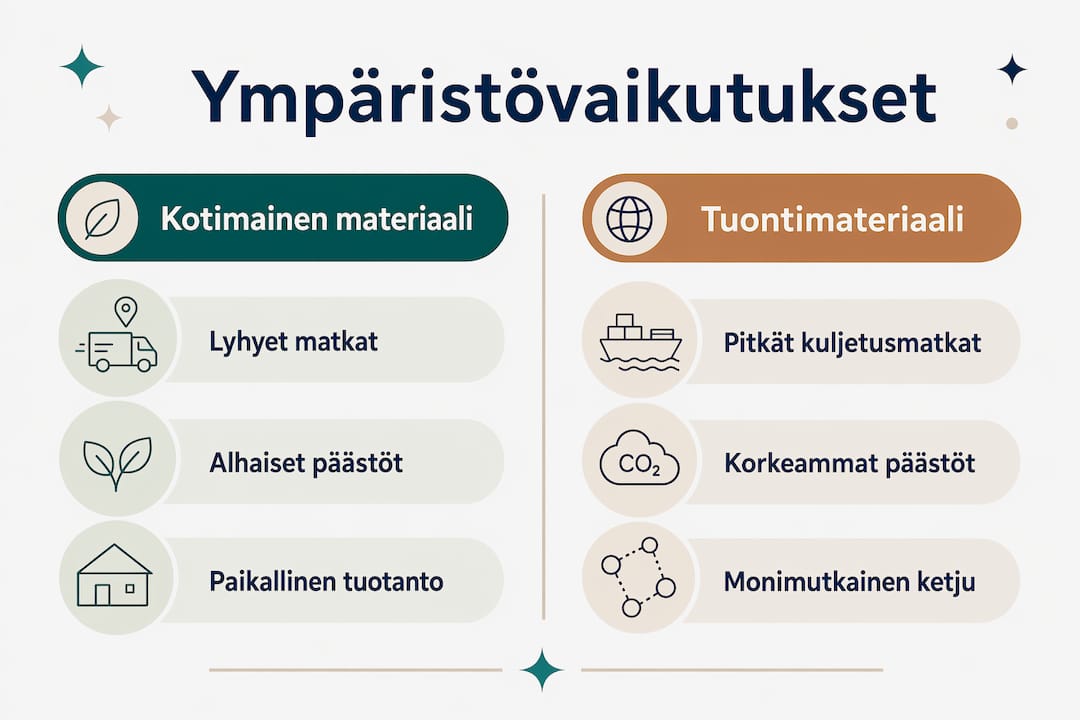 Kuvallinen katsaus kotimaisten ja ulkomaisten raaka-aineiden ympäristövaikutuksiin