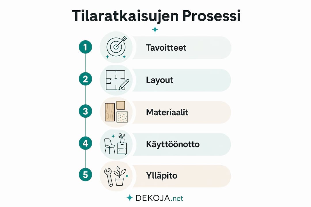 Kuvallinen esitys koulutilojen suunnittelun eri vaiheista