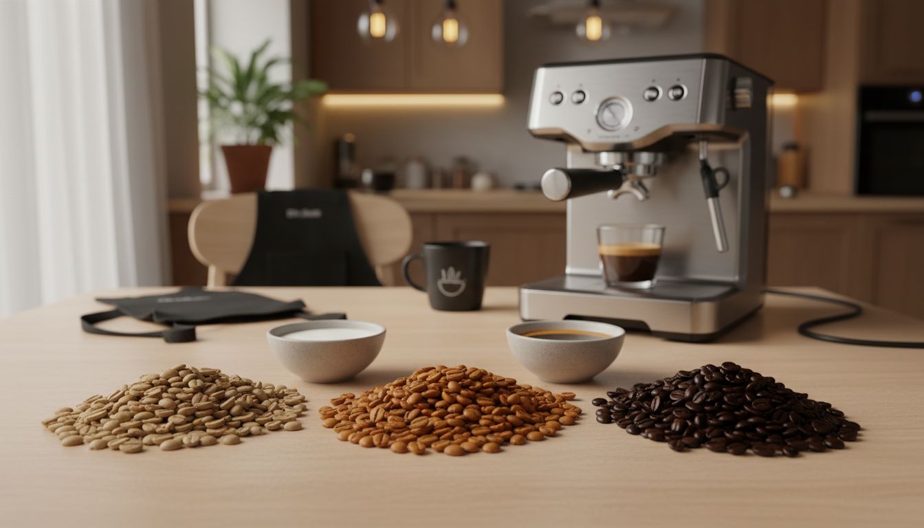 Różne ziarna kawy i ekspres