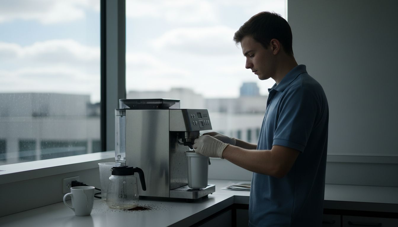 Service worker changing office coffee filter