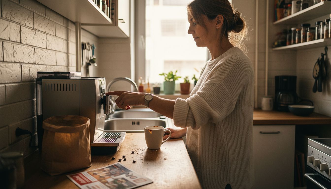 Woman brewing coffee with Jura at home