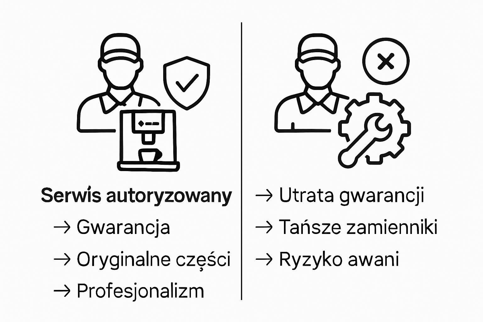 Infografika: porównanie autoryzowanego i nieautoryzowanego serwisu Jura