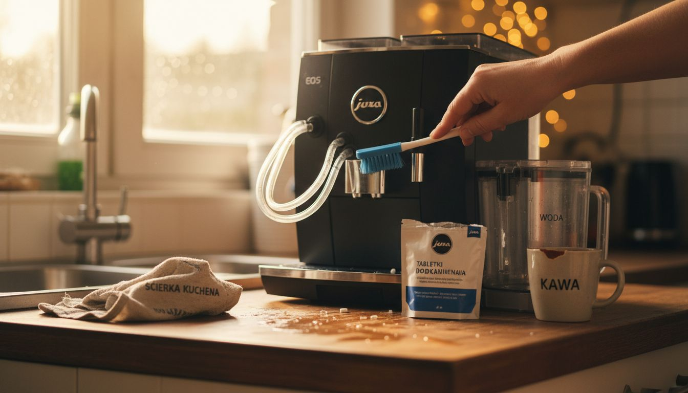 Dokładne czyszczenie przewodów wodnych w ekspresie Jura – zbliżenie na szczegóły