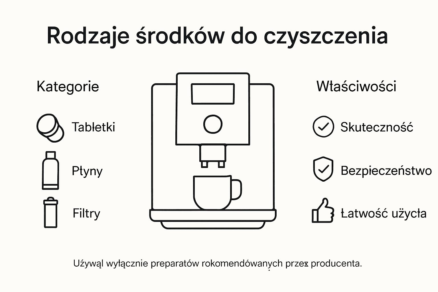 Grafika przedstawiająca najważniejsze środki do czyszczenia ekspresów Jura
