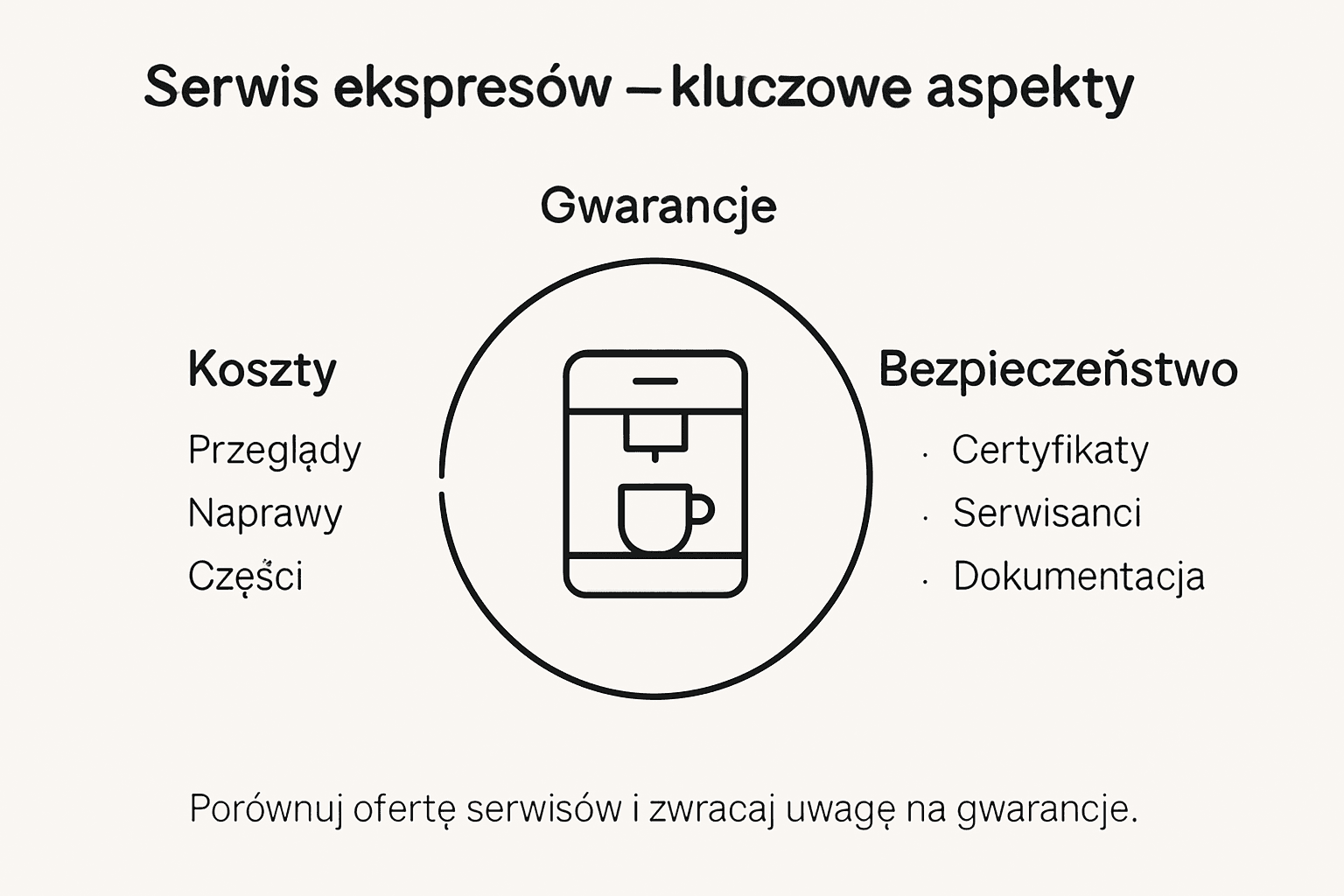 Infografika: ile kosztuje serwis ekspresu do kawy, jakie daje gwarancje i na co zwrócić uwagę, by mieć pewność bezpieczeństwa naprawy
