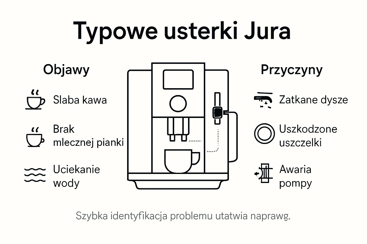 Infografika przedstawiająca najczęstsze awarie ekspresów Jura