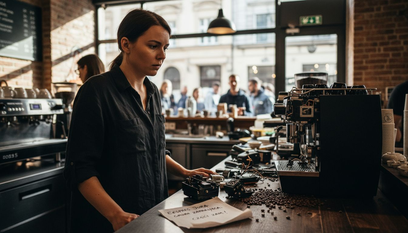 Baristka w kawiarni, której ekspres Jura odmówił posłuszeństwa