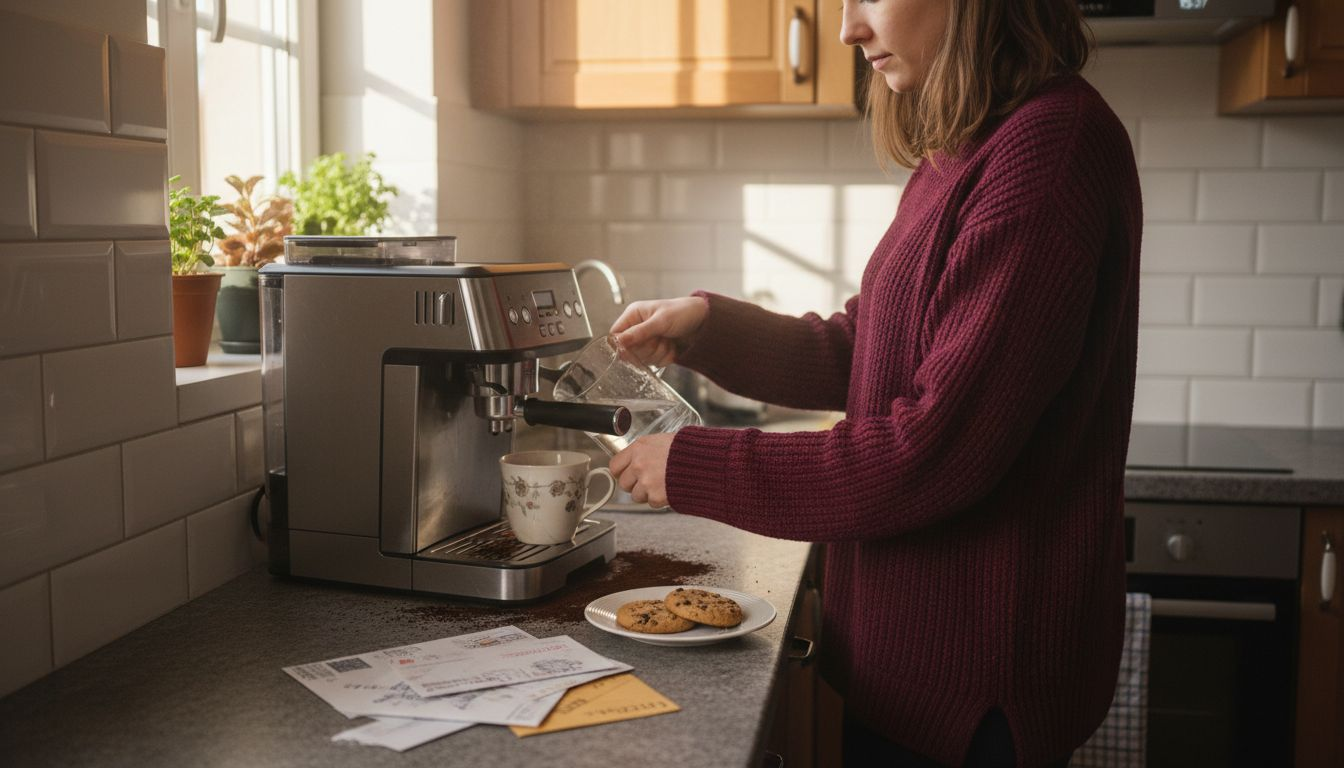 Kobieta przygotowuje kawę w domowym ekspresie.
