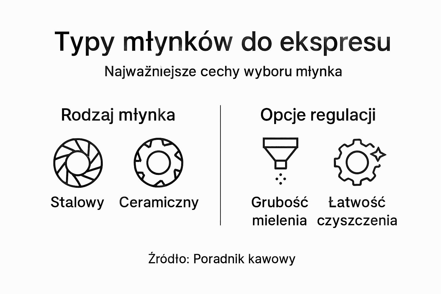 Infografika: rodzaje młynków do kawy w ekspresach