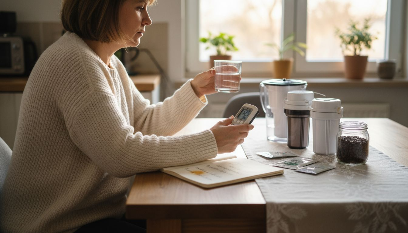 Ktoś sprawdza jakość wody, zanim zaparzy kawę.
