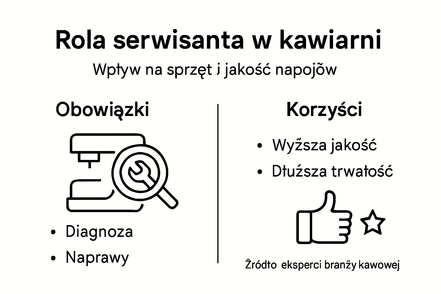 Infografika przedstawiająca najważniejsze zadania technika pracującego w kawiarni