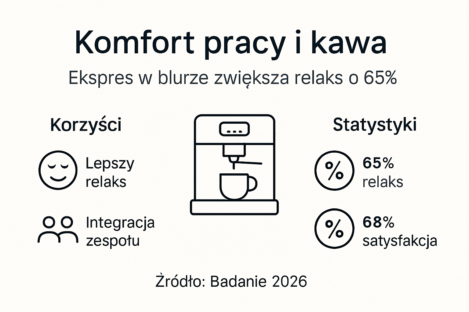 Infografika pokazująca, jak ekspres do kawy wpływa na poprawę komfortu pracy w biurze