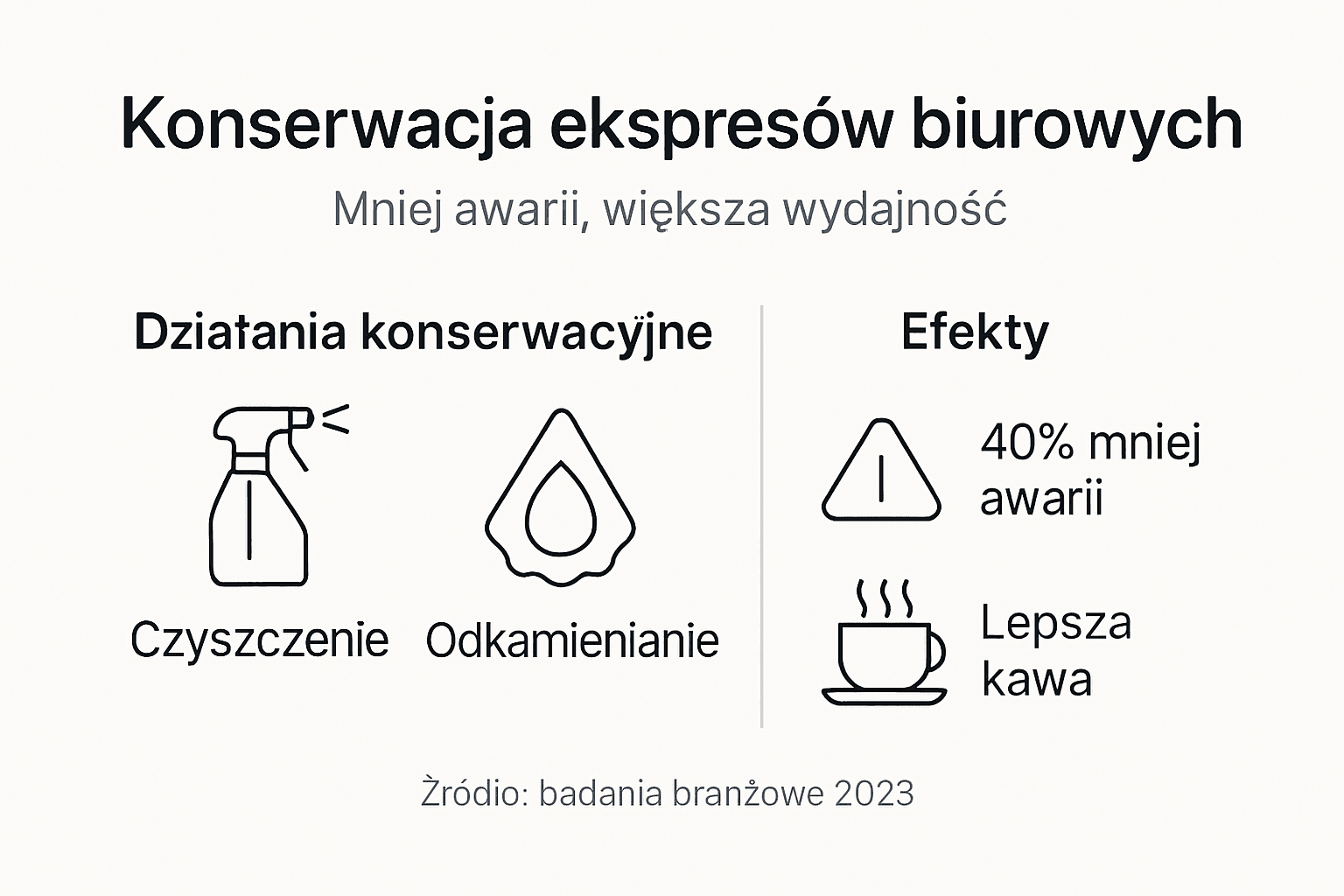 Infografika pokazująca, jak prawidłowo dbać o ekspres do kawy i jakie korzyści przynosi regularna konserwacja.