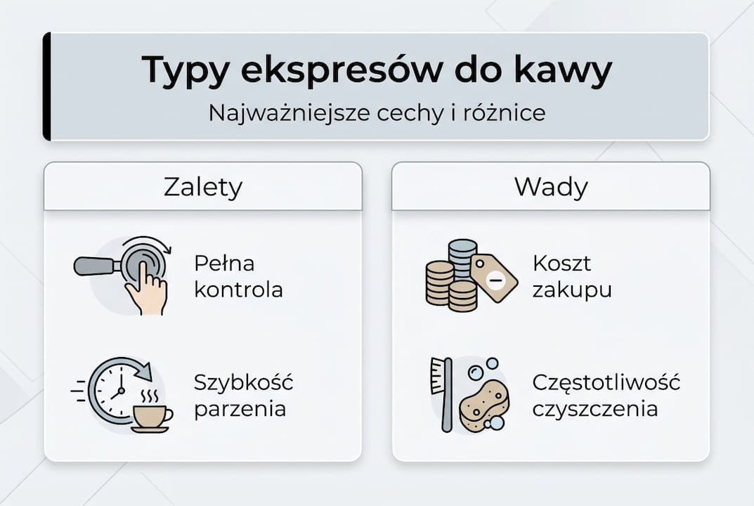 Przegląd najpopularniejszych rodzajów ekspresów do kawy w formie infografiki