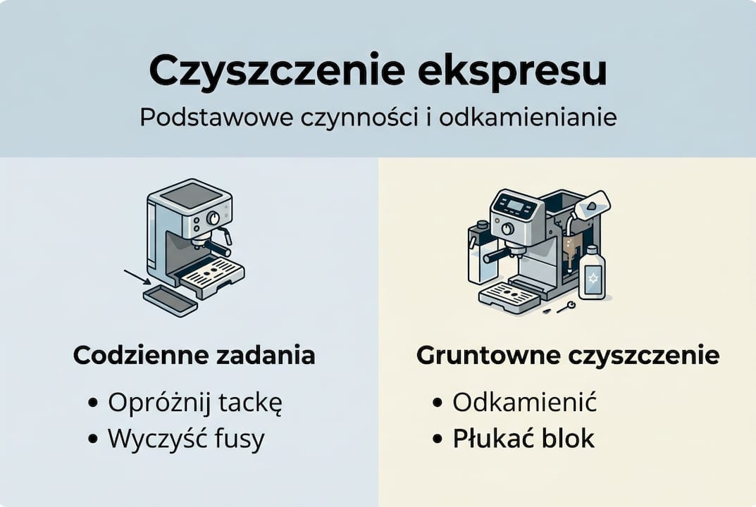 Grafika z planem regularnego czyszczenia ekspresu do kawy