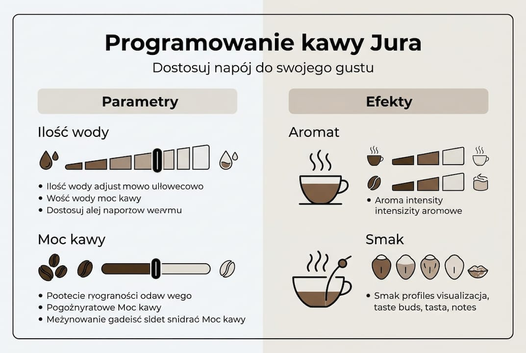Infografika: najważniejsze ustawienia kawy w ekspresach Jura
