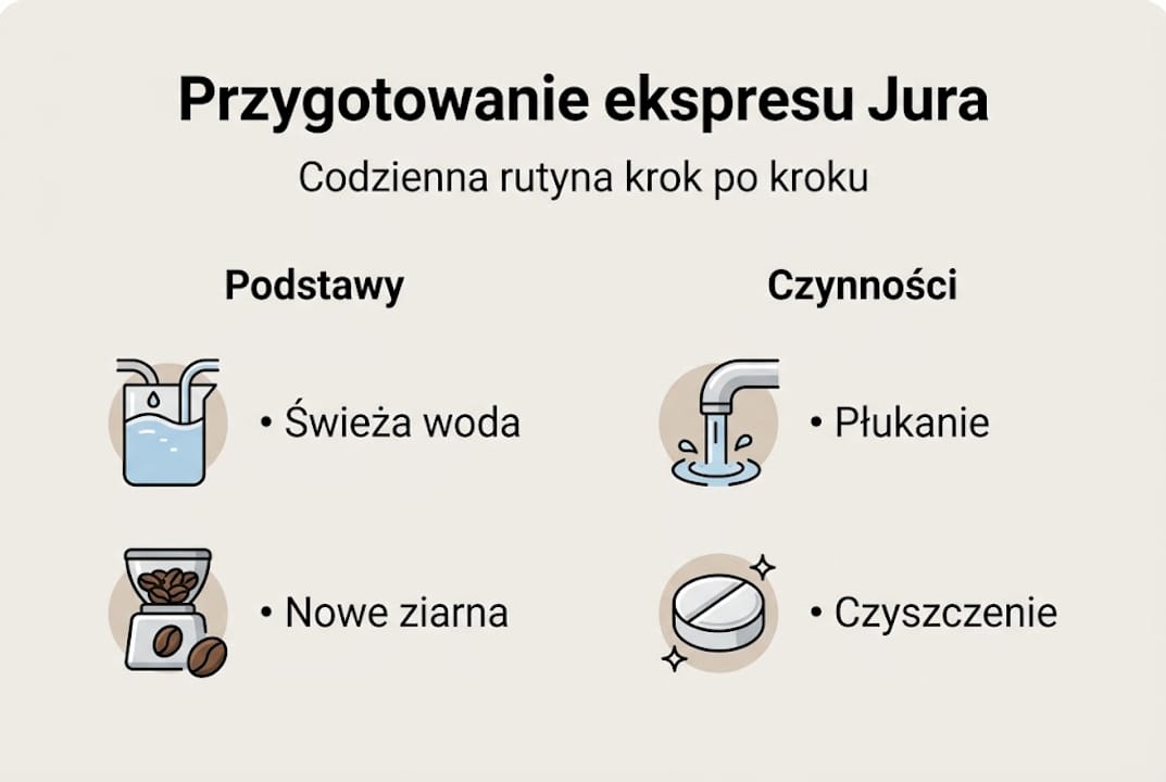 Infografika: codzienne czynności przy ekspresie Jura – jak zadbać o sprzęt każdego dnia