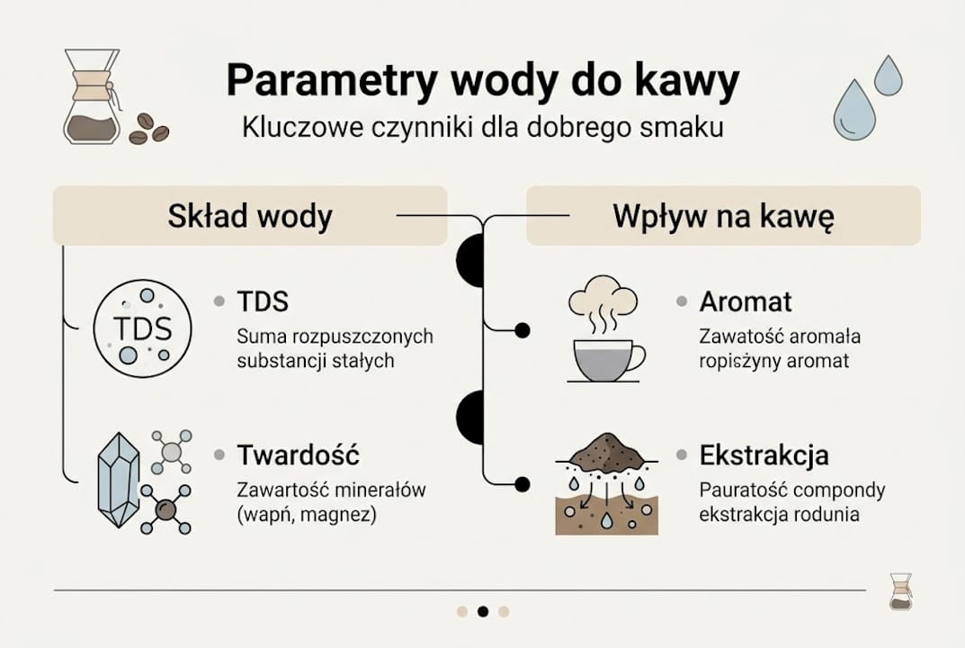 Infografika: najważniejsze cechy wody idealnej do parzenia kawy
