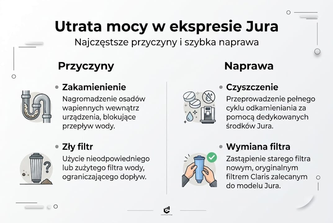 Infografika: najczęstsze usterki ekspresów Jura i sposoby ich naprawy