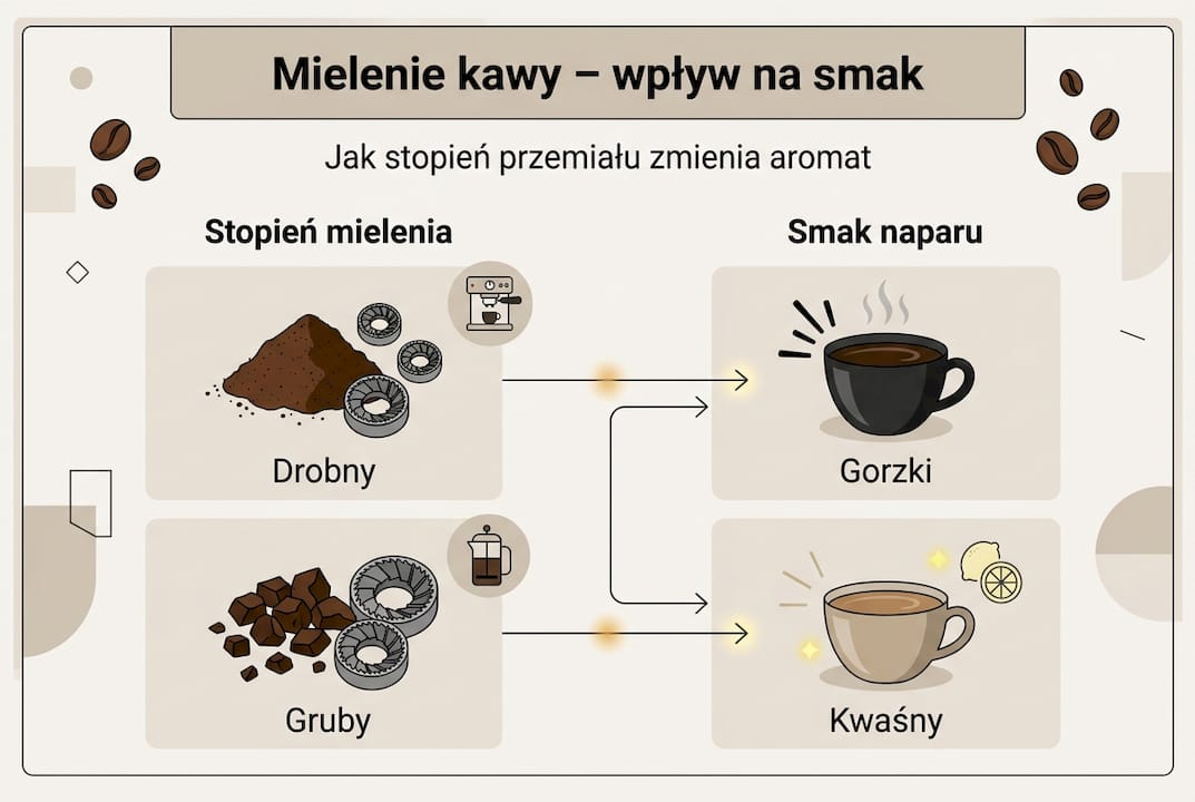 Infografika: jak stopień zmielenia kawy wpływa na jej smak