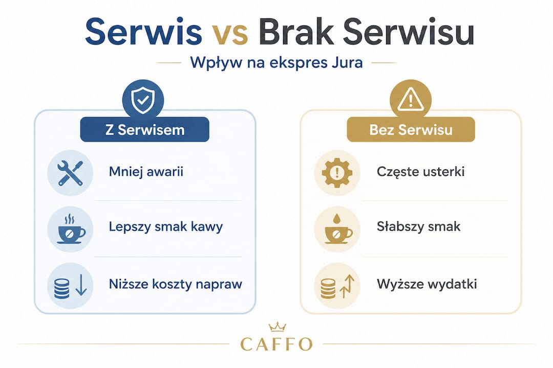 Infografika: porównanie ekspresów Jura z i bez regularnego serwisowania