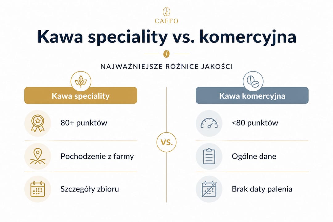 Infografika: różnice między kawą speciality a kawą komercyjną