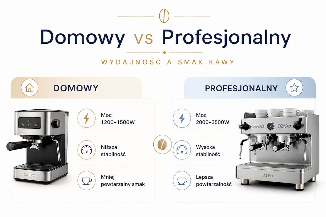 Porównanie ekspresu do kawy do użytku domowego z modelem profesjonalnym – infografika