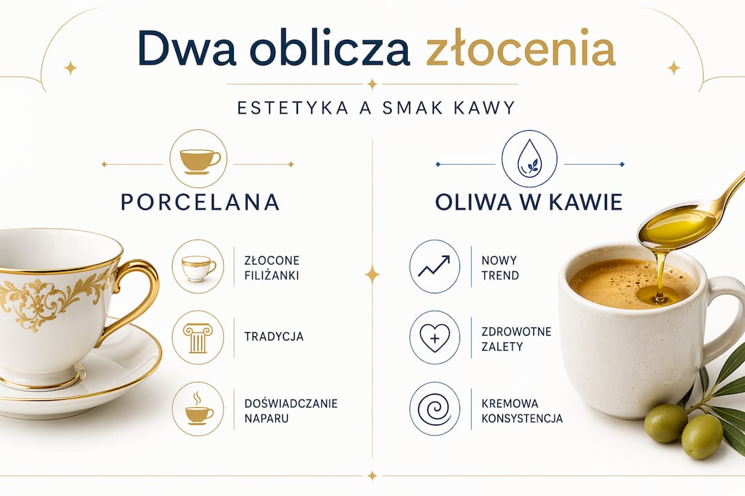 Złocenie kawy – co sprawdzi się lepiej: porcelana czy oliwa?