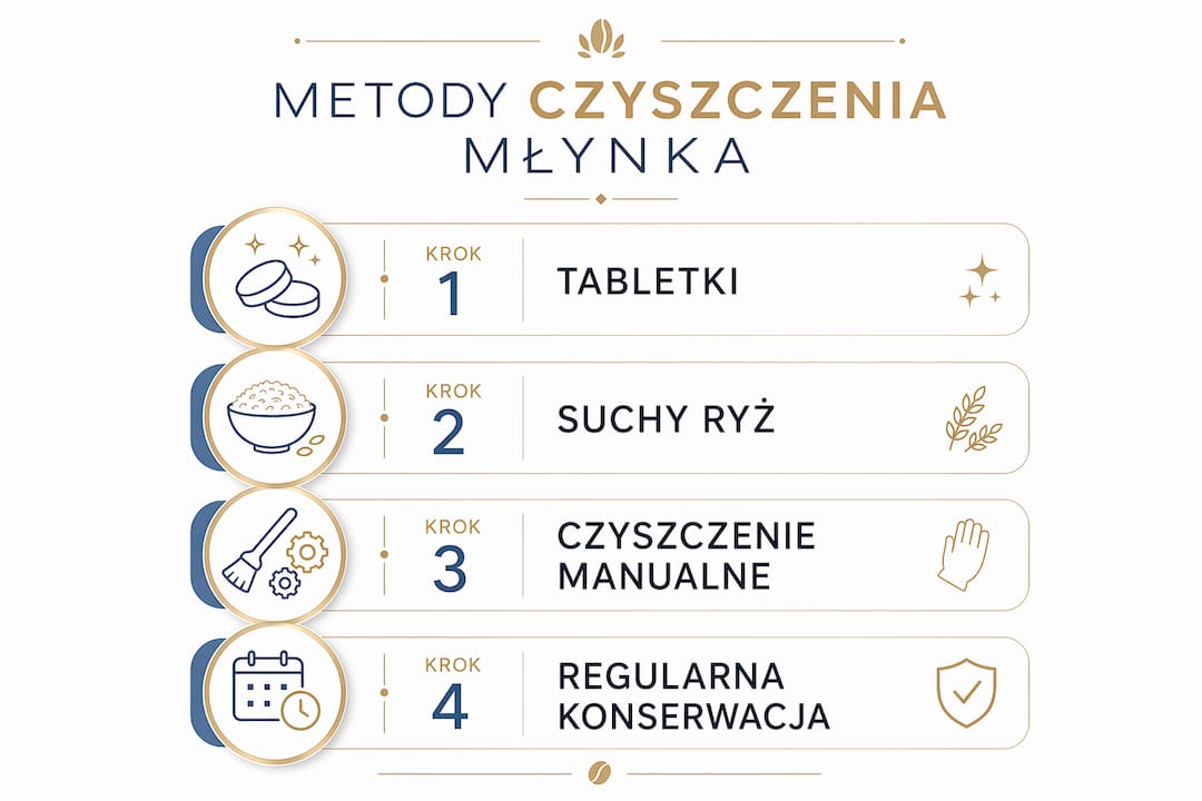 Infografika: krok po kroku, jak skutecznie wyczyścić młynek do kawy