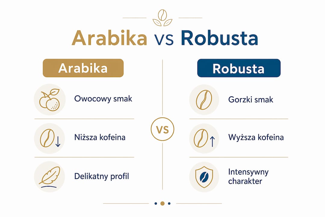 Infografika przedstawiająca różnice między kawą arabica a robusta