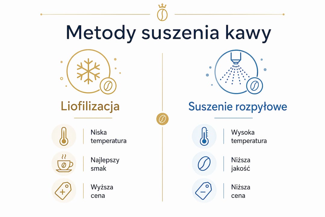 Grafika przedstawiająca różne sposoby suszenia kawy instant