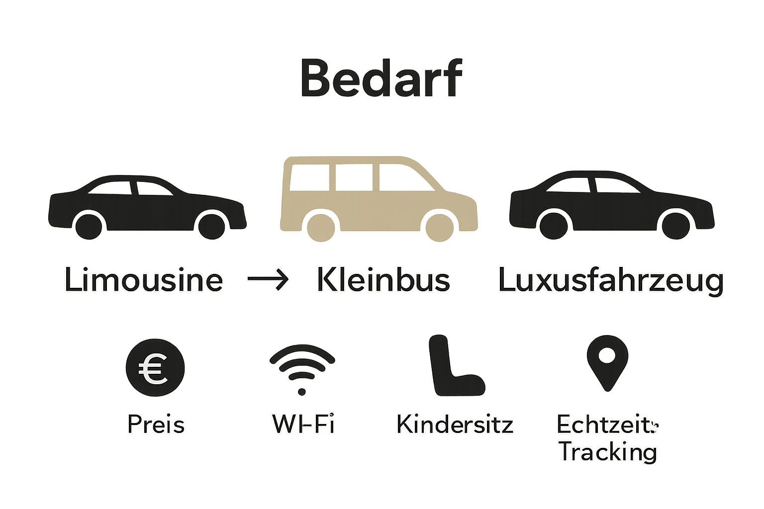 Vergleich von Flughafentaxi-Fahrzeugtypen und Optionen