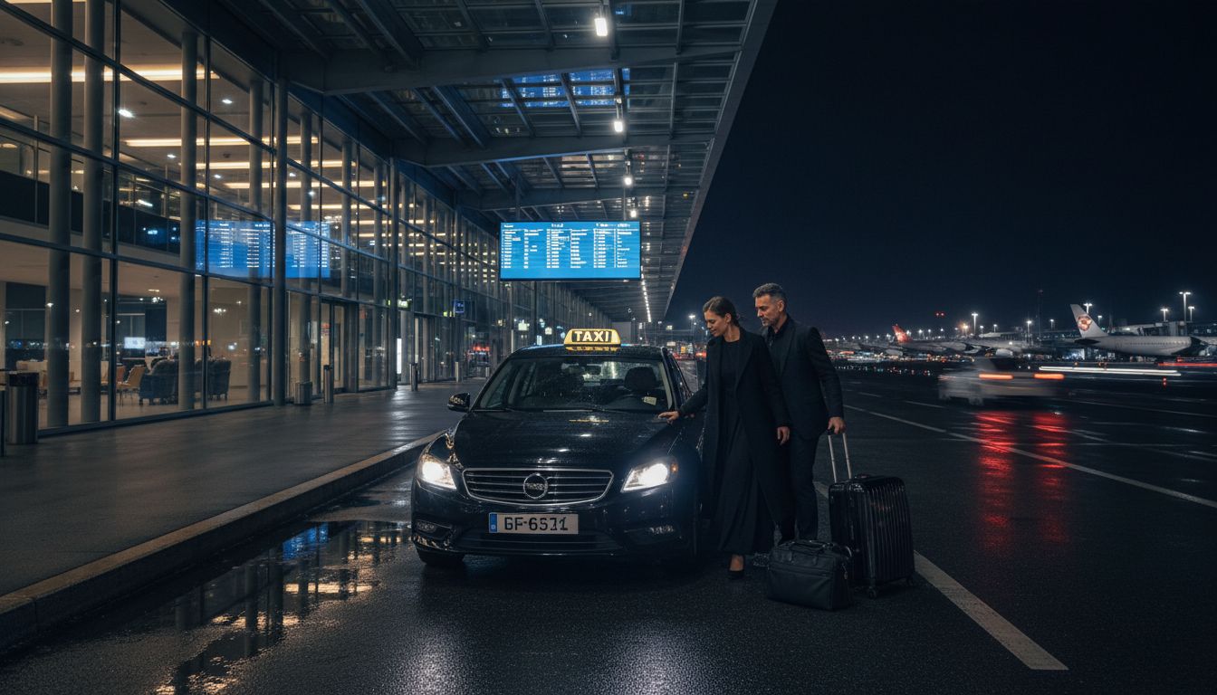 Taxi vor Terminal bei Nacht
