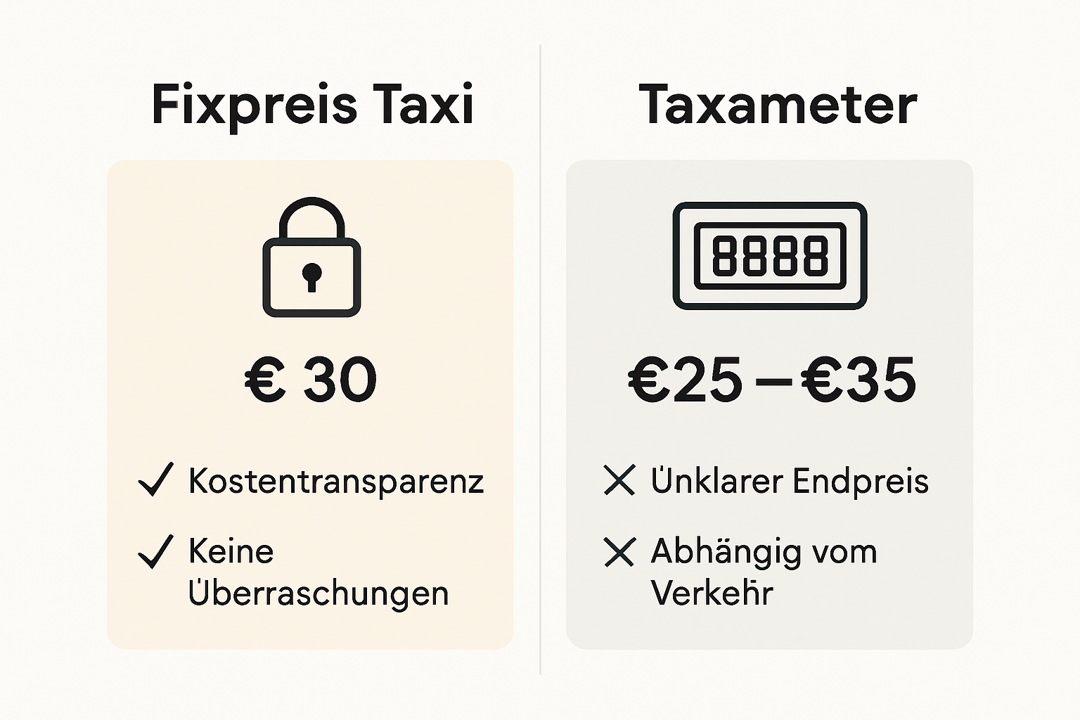 Infografik: Fixpreis vs. Taxameter – Der direkte Vergleich für Ihre nächste Taxifahrt