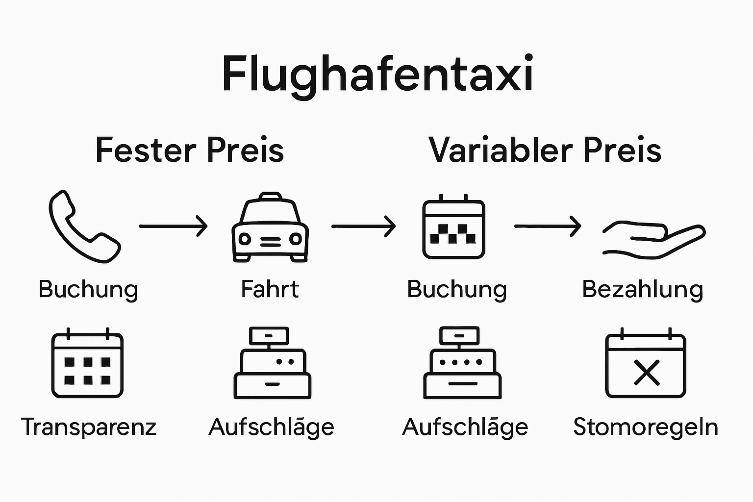 Übersichtsgrafik: Verschiedene Preismodelle für Flughafentaxis im Vergleich