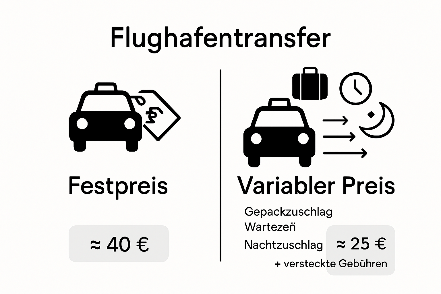 Die Infografik zeigt einen Vergleich verschiedener Taxi-Preismodelle.